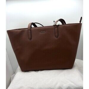 DKNY Brown Double Handle Zip Closure Pockets Tote Bag Brand New
